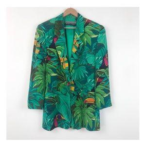 Vintage Ellen Tracy Green Tropical Print Blazer Sz 10